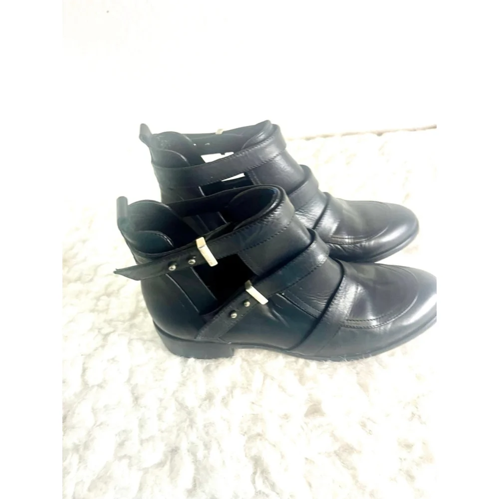 Cuplé black leather ankle boots multi-strap & buckle design women size 40/9.5